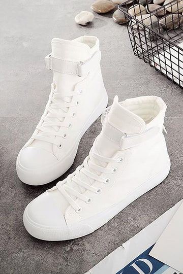 Vit spänne High Top Canvas Sneakers